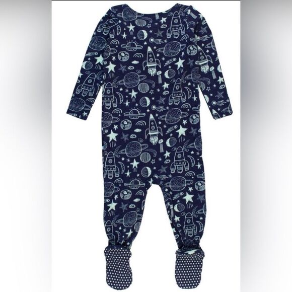 NWT Ruggedbutts Toddler Bamboo Blue Space Graphic Romper Footie Pajamas - 12-18M - Picture 6 of 12